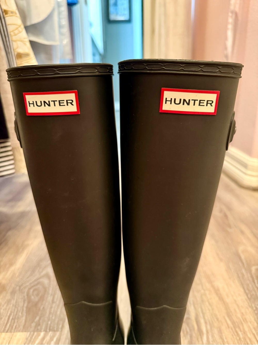 Hunter Matte Black Knee-High Rain Boots with Red Logo